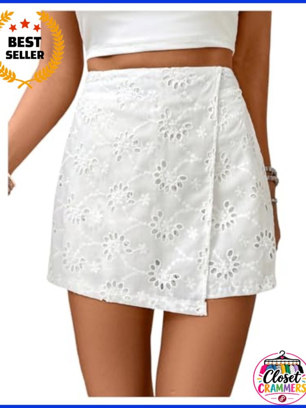 Women's Boho Eyelet Embroidery Asymmetric Wrap Skort Summer Casual